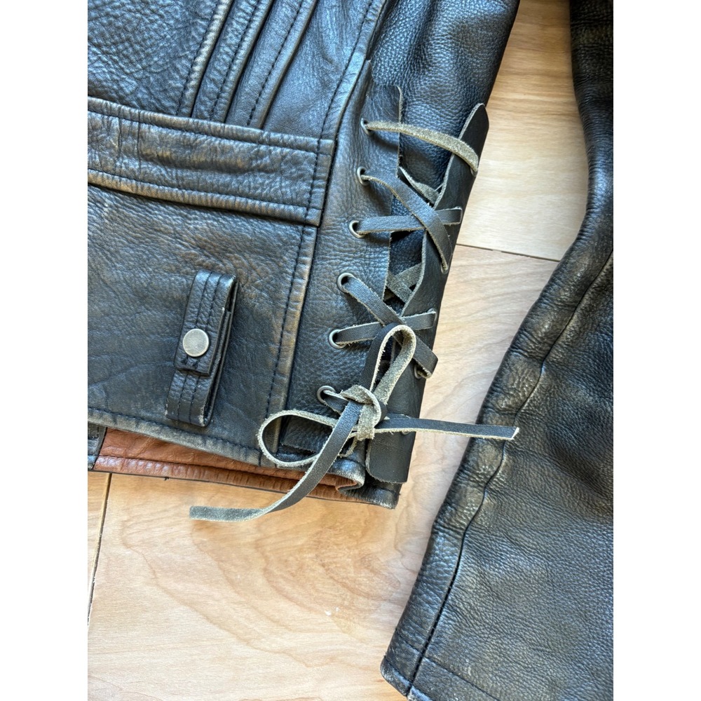 Vintage Ralph Lauren Roberts Brown Leather Rare Moto Jacket Distressed Womens M - Picture 13 of 16